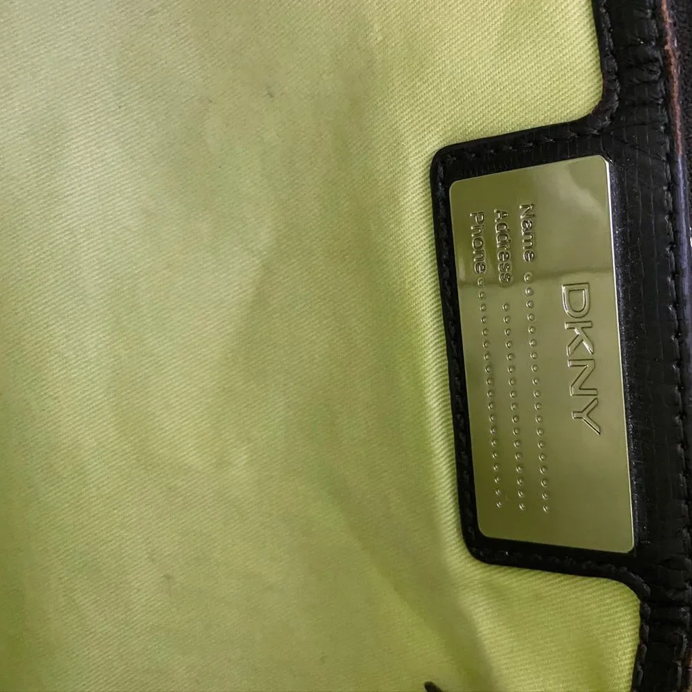 DKNY Brown Tan All Over Logo Fabric Hobo Bag